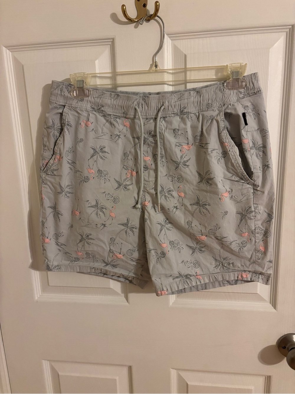 Hollister Light Gray Flamingo Tropical Print Drawstring Shorts